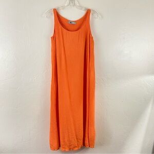 Everlane Size XXS Neon Orange Pleaded Knit Sleeveless Tank Style Long Maxi Dress